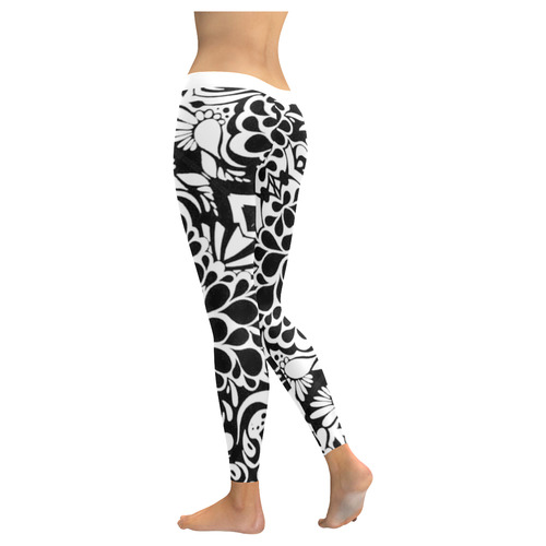 70s Wall Paper Black and White Women's Low Rise Leggings (Invisible Stitch) (Model L05)