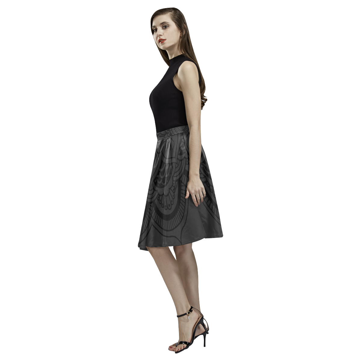 Saia mandala dark Melete Pleated Midi Skirt (Model D15)