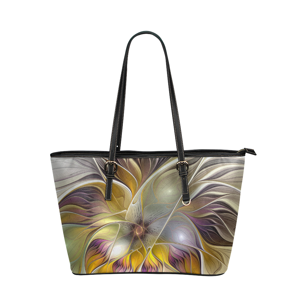 Abstract Colorful Fantasy Flower Modern Fractal Leather Tote Bag/Small (Model 1651)