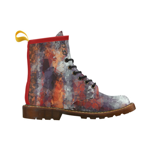 psychedelic geometric polygon shape pattern abstract in orange brown red black High Grade PU Leather Martin Boots For Men Model 402H