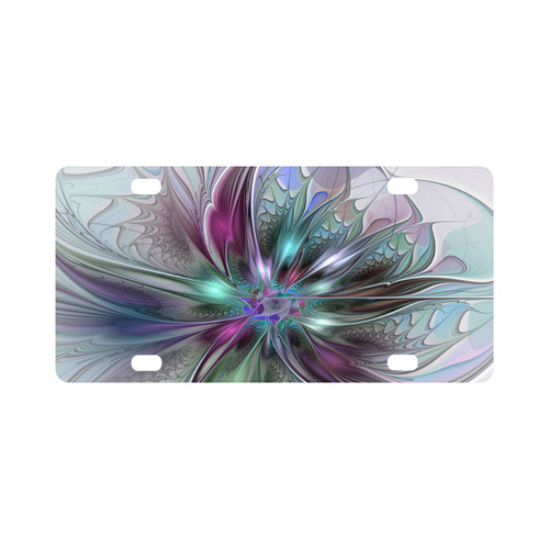 Colorful Fantasy Abstract Modern Fractal Flower Classic License Plate