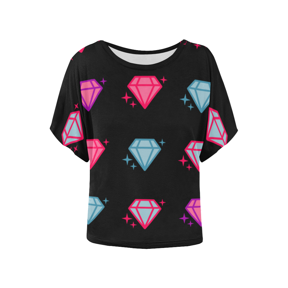 diamonds on black Women's Batwing-Sleeved Blouse T shirt (Model T44)