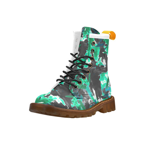 psychedelic vintage camouflage painting texture abstract in green and black High Grade PU Leather Martin Boots For Men Model 402H