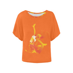Dance Splatter orange Women's Batwing-Sleeved Blouse T shirt (Model T44)
