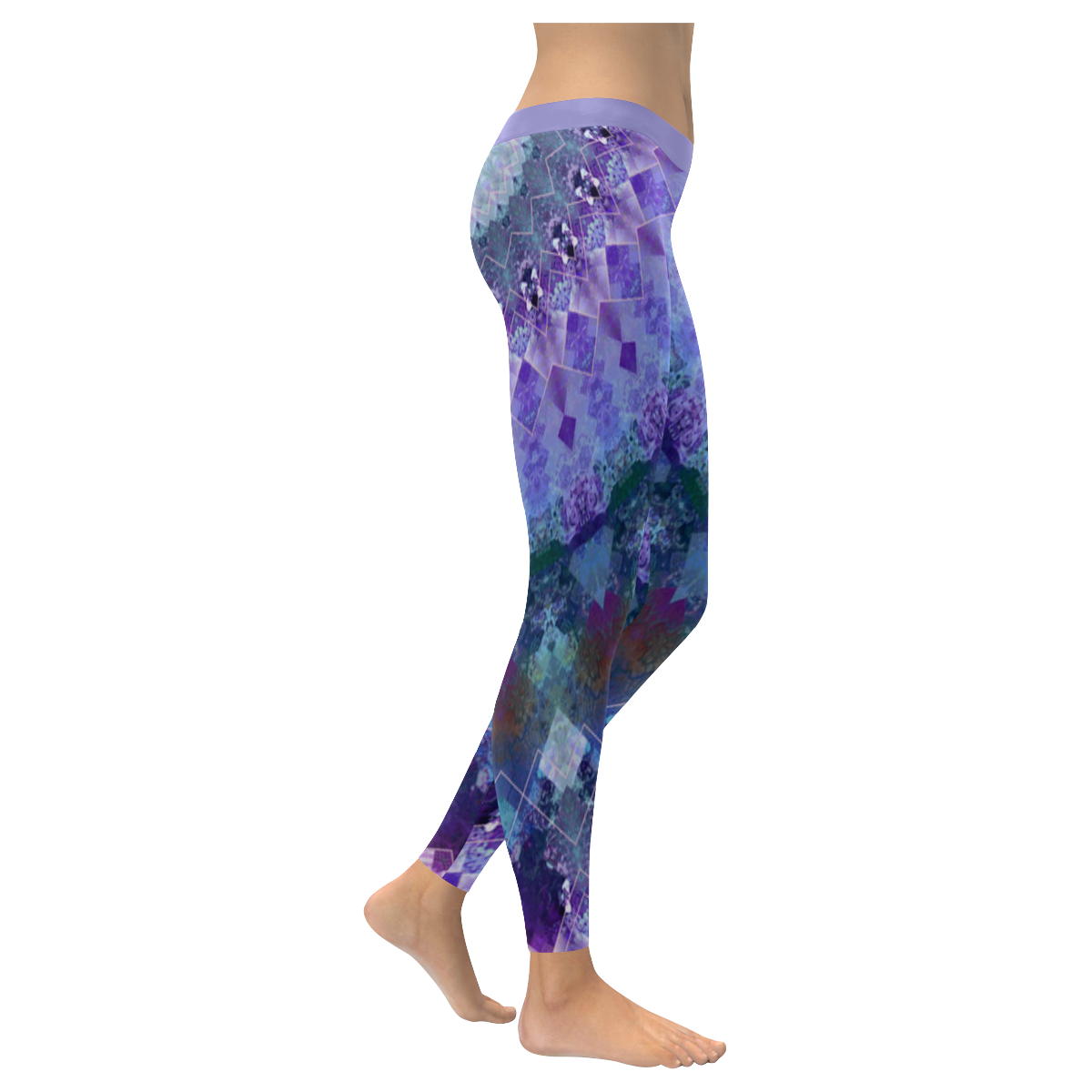 Lavender Doily Kaleidoscope Women's Low Rise Leggings (Invisible Stitch) (Model L05)