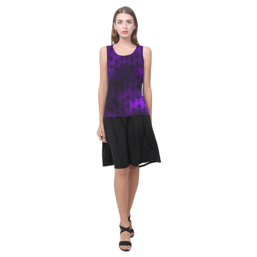 Purple and Black Goth Crosses Sleeveless Splicing Shift Dress(Model D17)
