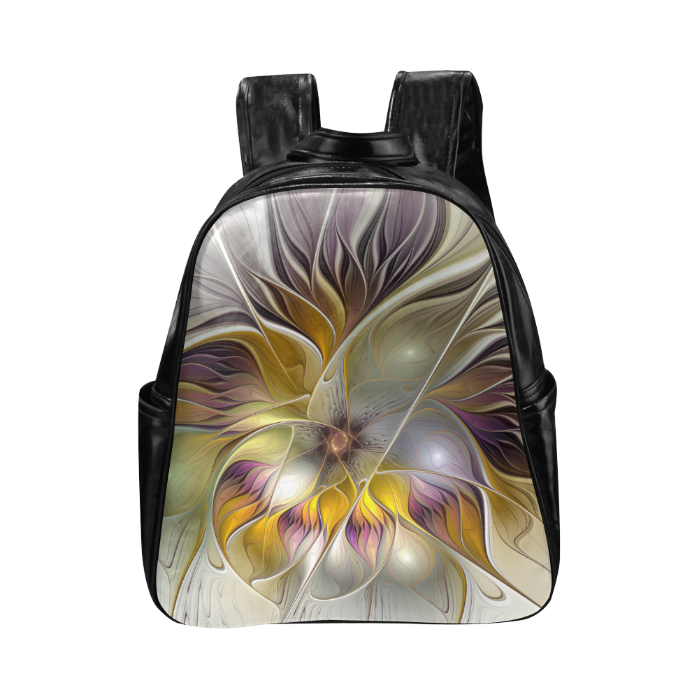 Abstract Colorful Fantasy Flower Modern Fractal Multi-Pockets Backpack (Model 1636)