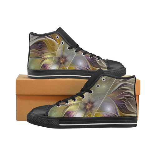 Abstract Colorful Fantasy Flower Modern Fractal Women's Classic High Top Canvas Shoes (Model 017)