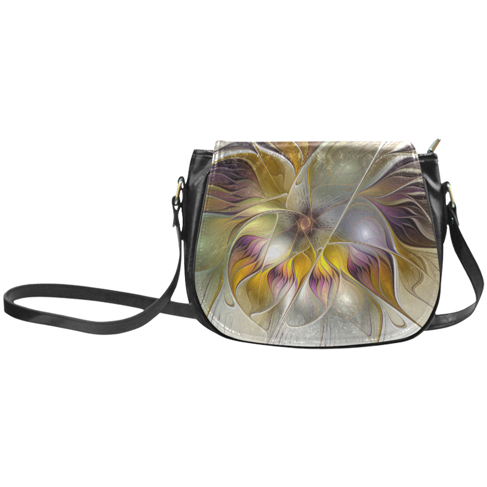 Abstract Colorful Fantasy Flower Modern Fractal Classic Saddle Bag/Small (Model 1648)