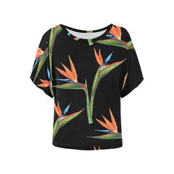 Neon Floral Horses Women's Batwing-Sleeved Blouse T shirt main image 0