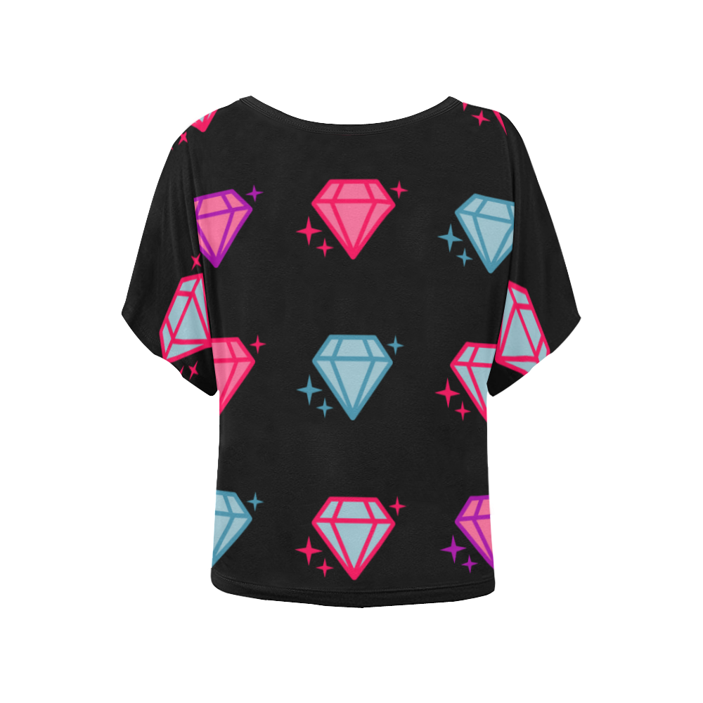diamonds on black Women's Batwing-Sleeved Blouse T shirt (Model T44)