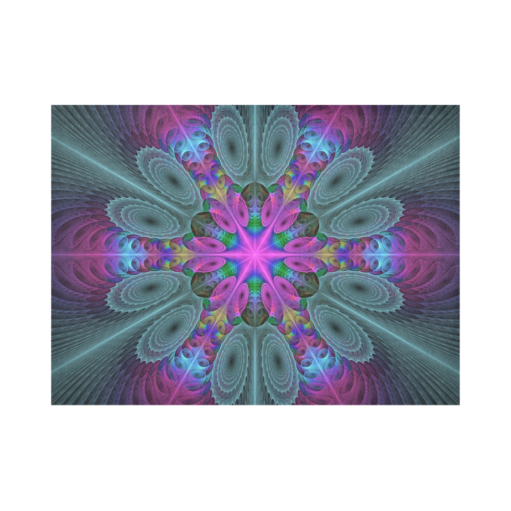 Mandala From Center Colorful Fractal Art With Pink Placemat 14’’ x 19’’ (Set of 4)