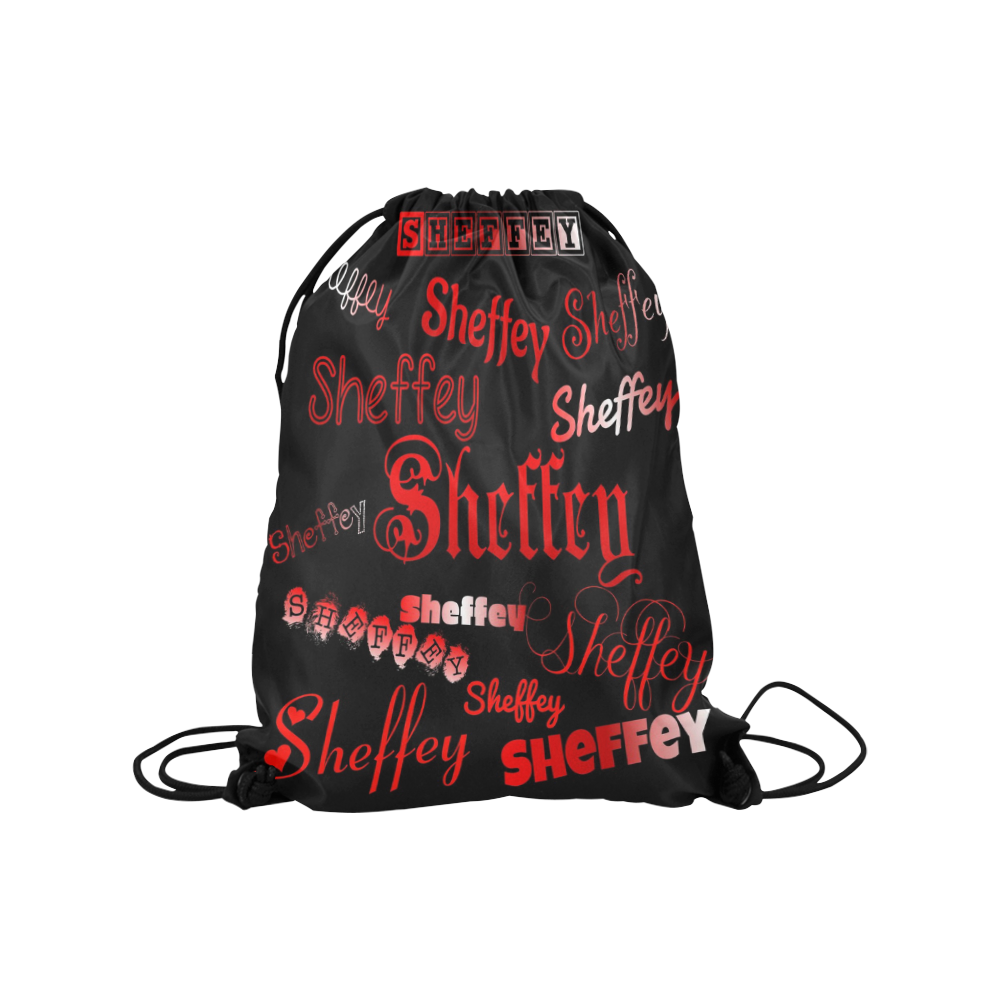 Sheffey Fonts - Red on Black Medium Drawstring Bag Model 1604 (Twin Sides) 13.8"(W) * 18.1"(H)