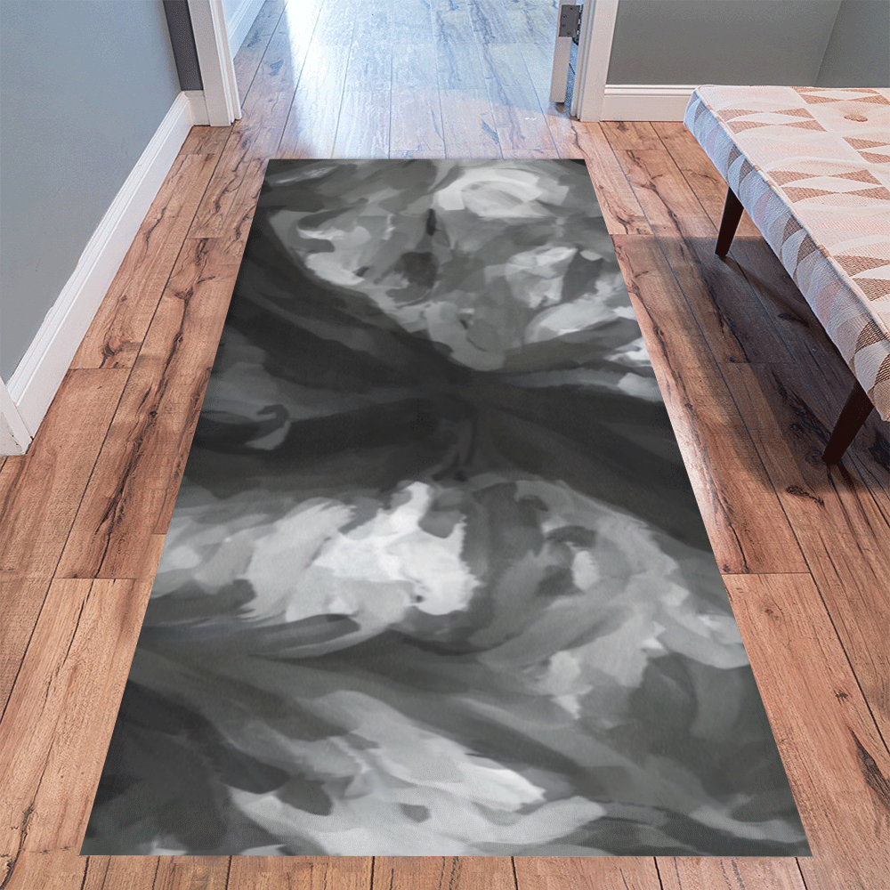 camouflage abstract painting texture background in black and white Area Rug 9'6''x3'3''