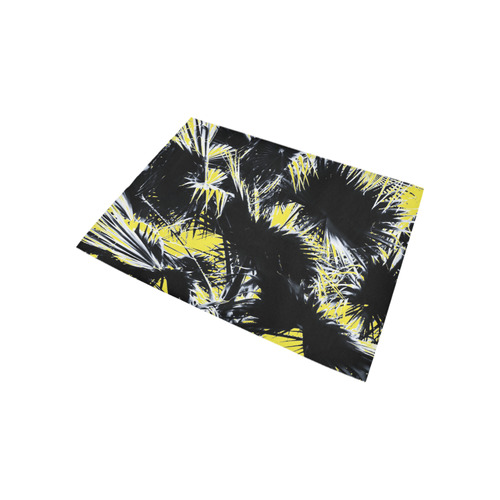 black and white palm leaves with yellow background Area Rug 5'3''x4'