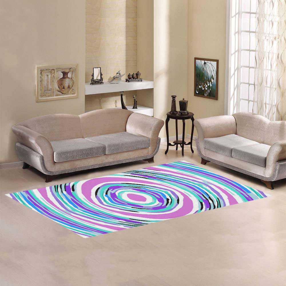 psychedelic graffiti circle pattern abstract in pink blue purple Area Rug 7'x3'3''
