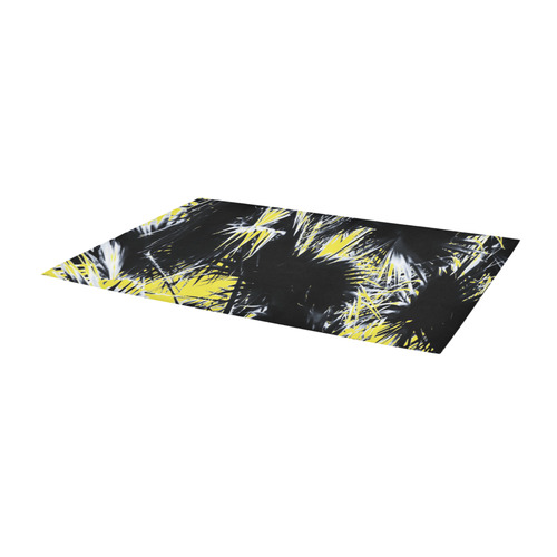black and white palm leaves with yellow background Area Rug 9'6''x3'3''