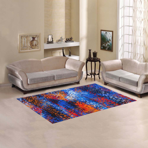 psychedelic geometric polygon shape pattern abstract in blue red orange Area Rug 5'x3'3''