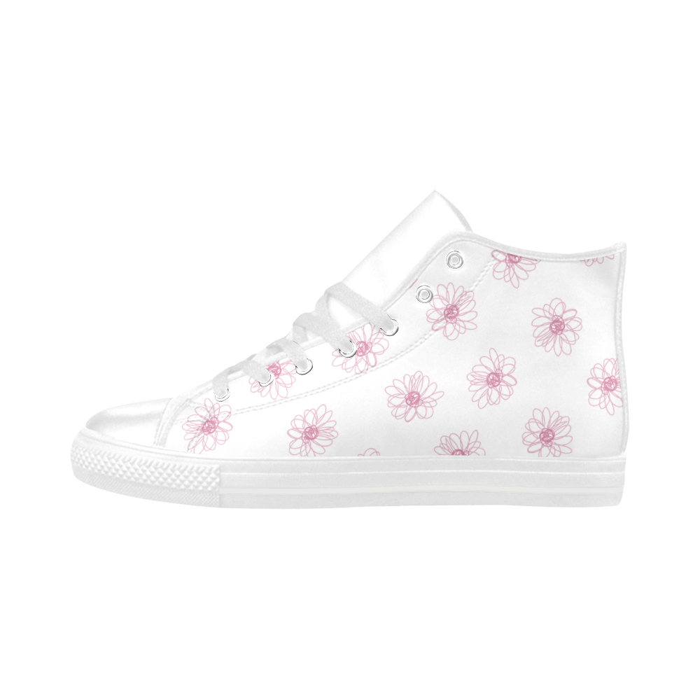 Pink floral pattern Aquila High Top Microfiber Leather Women's Shoes (Model 032)