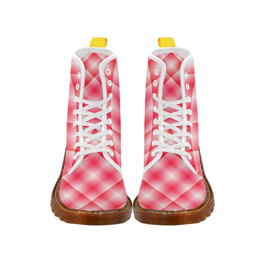 Pink and White Tartan Plaid Martin Boots For Men Model 1203H