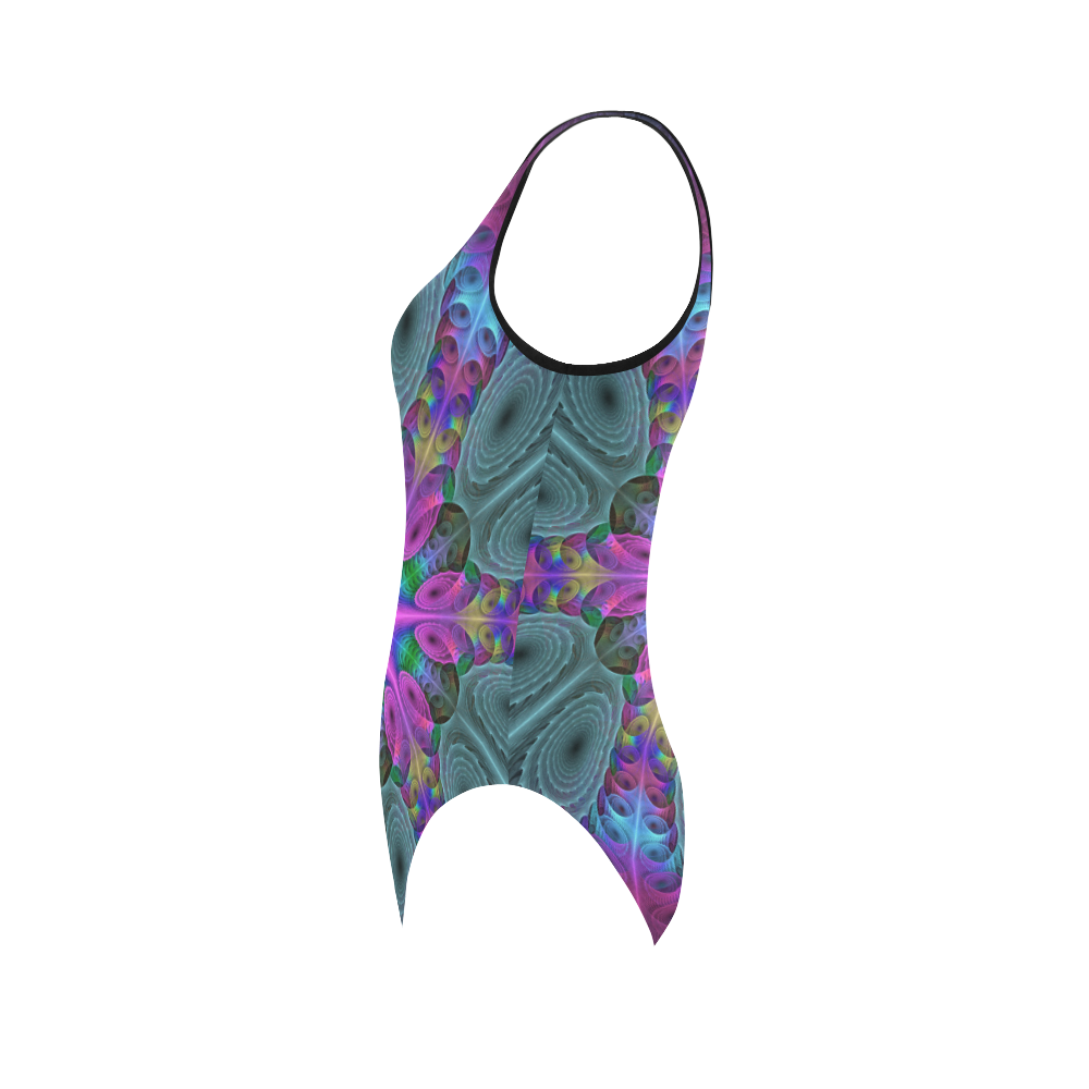 Mandala From Center Colorful Fractal Art With Pink Vest One Piece Swimsuit (Model S04)