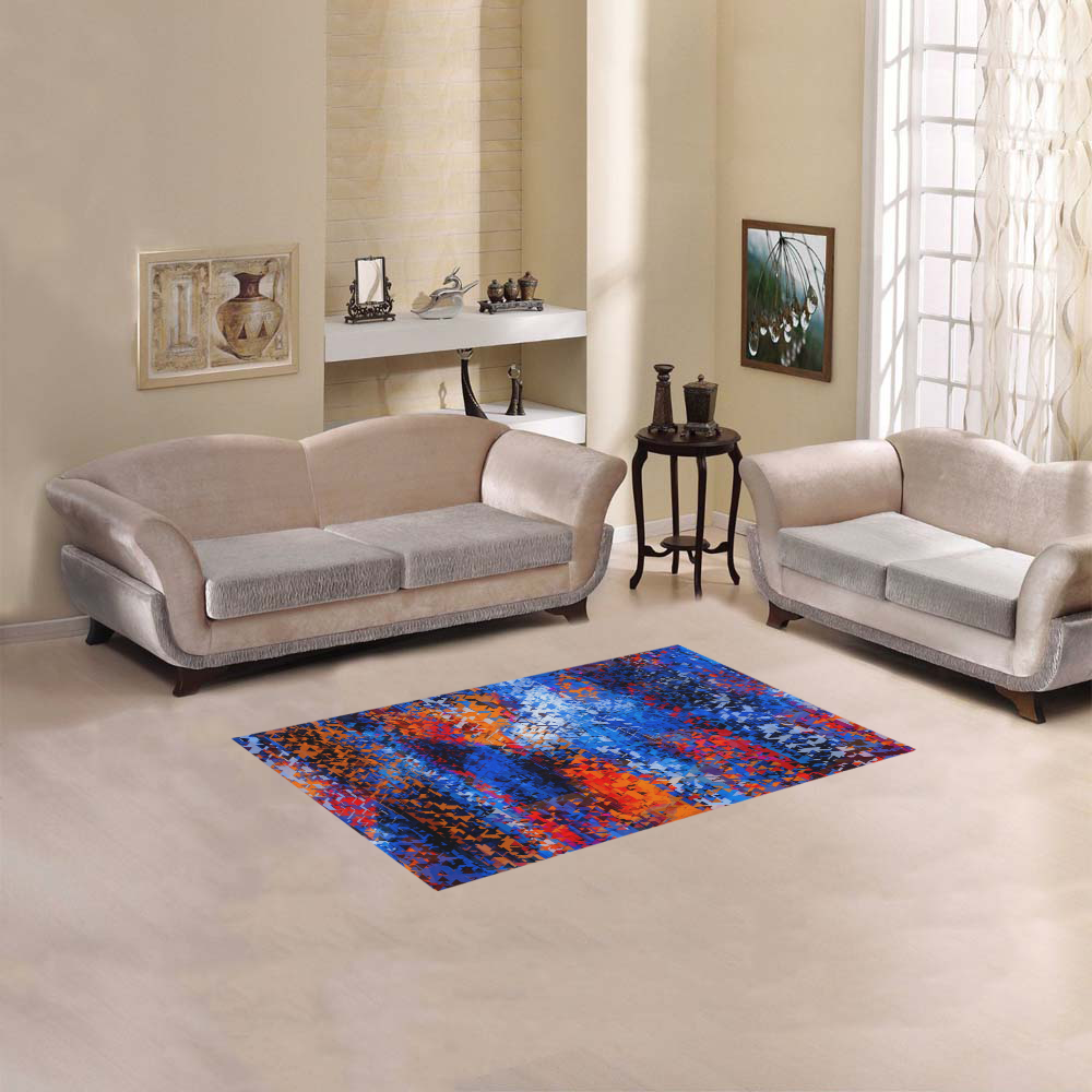 psychedelic geometric polygon shape pattern abstract in blue red orange Area Rug 2'7"x 1'8‘’