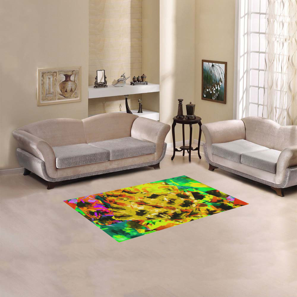 camouflage splash painting abstract in yellow green brown red orange Area Rug 2'7"x 1'8‘’