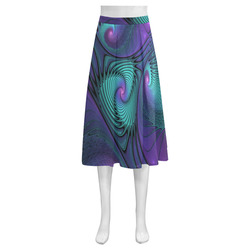 Purple meets Turquoise modern abstract Fractal Art Mnemosyne Women's Crepe Skirt (Model D16)