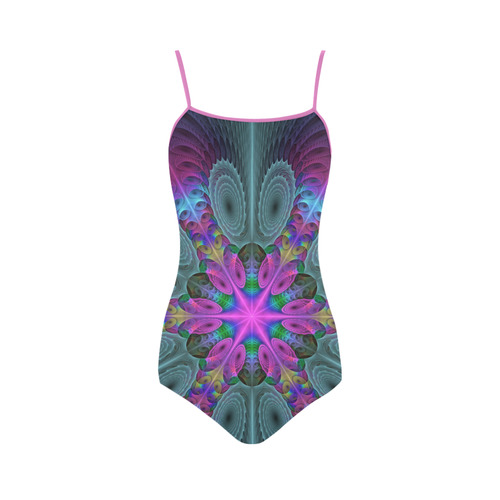 Mandala From Center Colorful Fractal Art With Pink Strap Swimsuit ( Model S05)