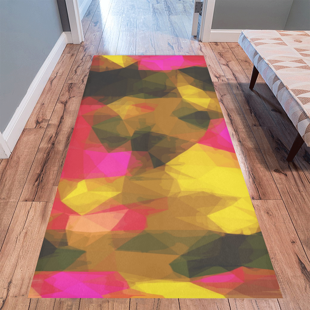 psychedelic geometric polygon shape pattern abstract in pink yellow green Area Rug 9'6''x3'3''