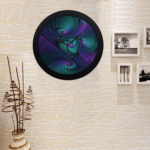 Purple meets Turquoise modern abstract Fractal Art Circular Plastic Wall clock