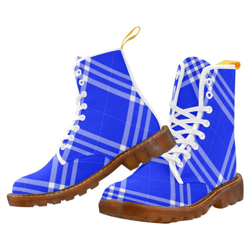 Blue and White Tartan Plaid Martin Boots For Men Model 1203H
