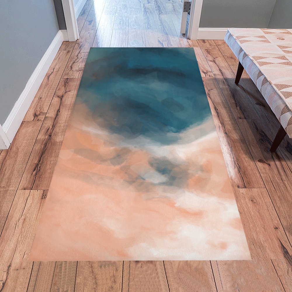 psychedelic splash painting texture abstract background in brown and blue Area Rug 7'x3'3''