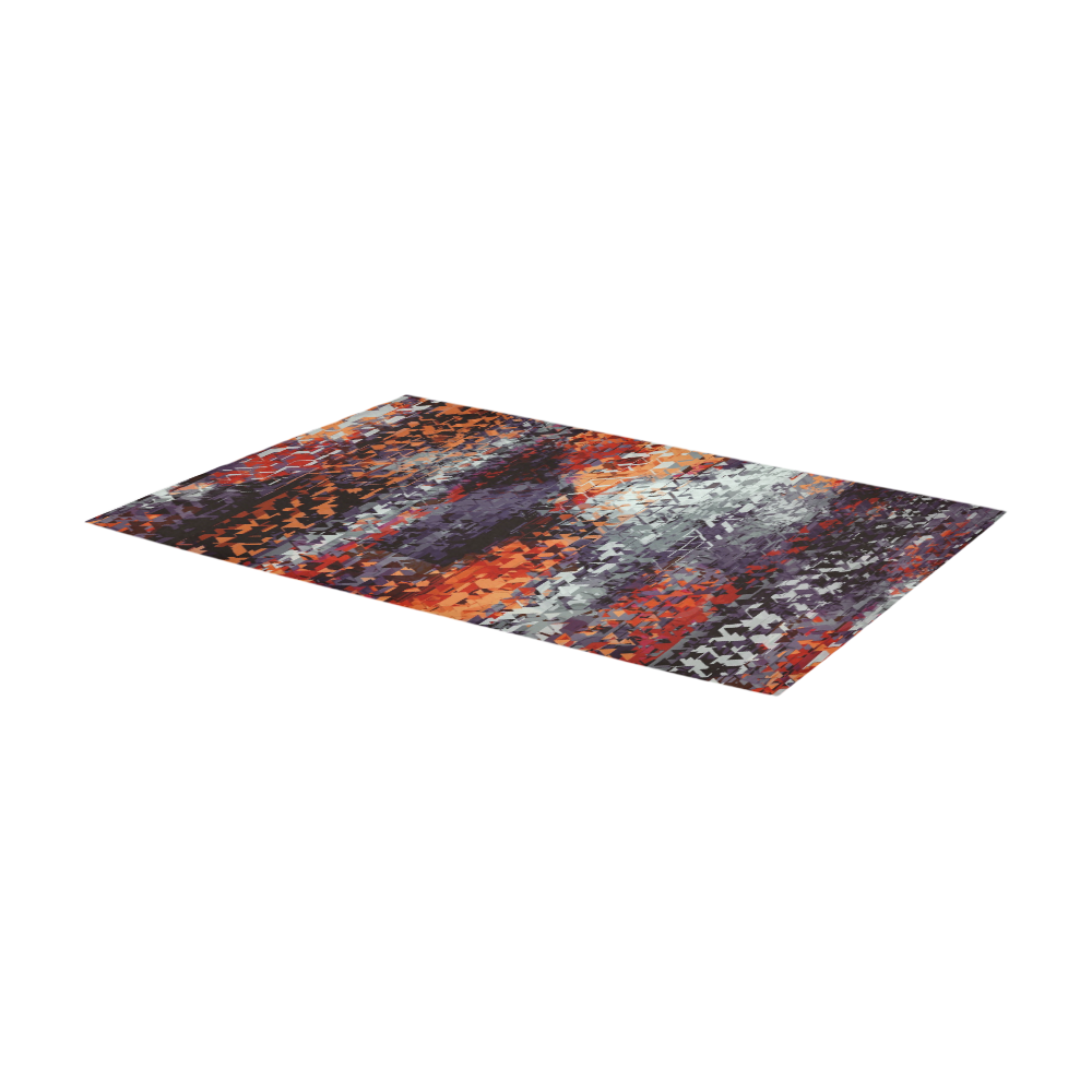psychedelic geometric polygon shape pattern abstract in black orange brown red Area Rug 7'x3'3''