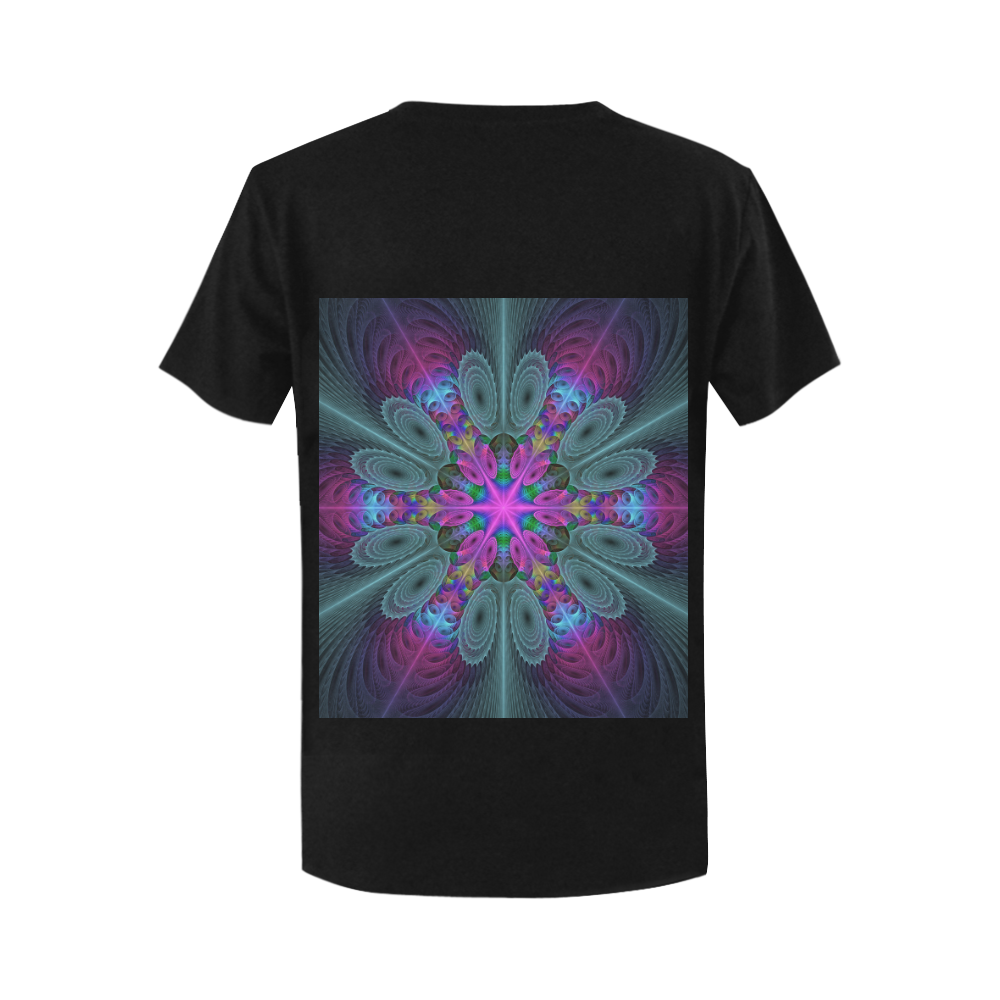 Mandala From Center Colorful Fractal Art With Pink Women's T-Shirt in USA Size (Two Sides Printing)