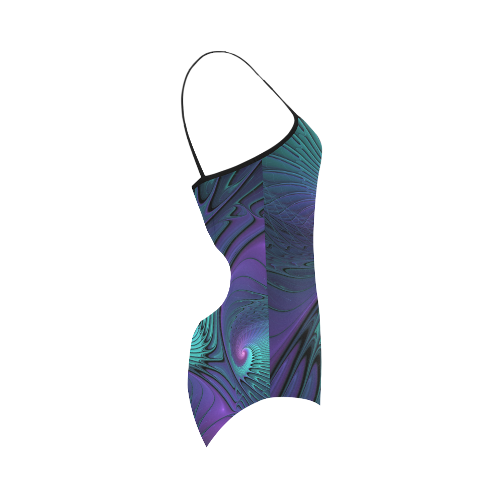 Purple meets Turquoise modern abstract Fractal Art Strap Swimsuit ( Model S05)