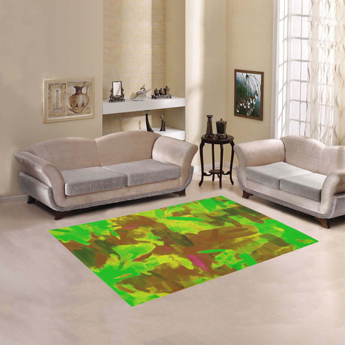 camouflage painting texture abstract background in green yellow brown Area Rug 5'3''x4'