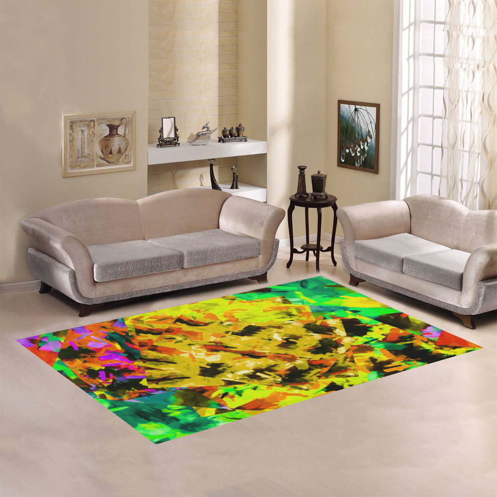 camouflage splash painting abstract in yellow green brown red orange Area Rug7'x5'