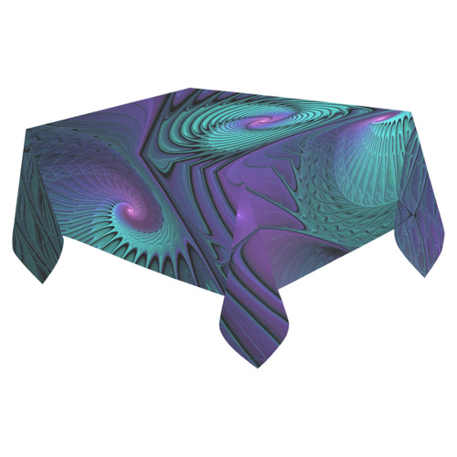 Purple meets Turquoise modern abstract Fractal Art Cotton Linen Tablecloth 52"x 70"