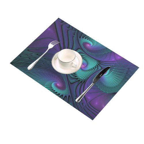 Purple meets Turquoise modern abstract Fractal Art Placemat 14’’ x 19’’