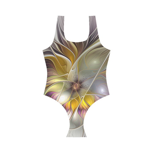 Abstract Colorful Fantasy Flower Modern Fractal Vest One Piece Swimsuit (Model S04)