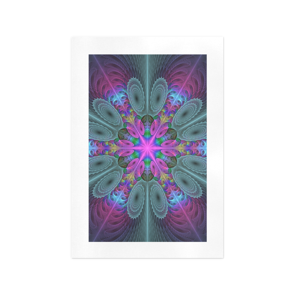 Mandala From Center Colorful Fractal Art With Pink Art Print 13‘’x19‘’