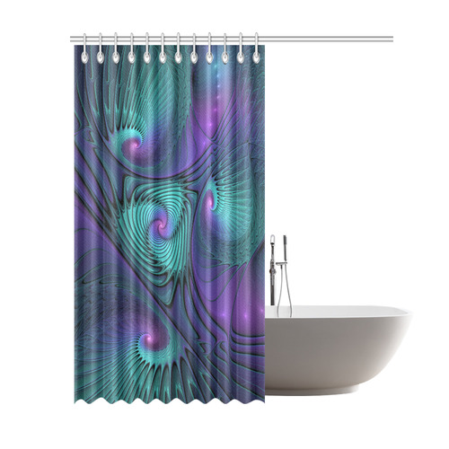 Purple meets Turquoise modern abstract Fractal Art Shower Curtain 69"x84"