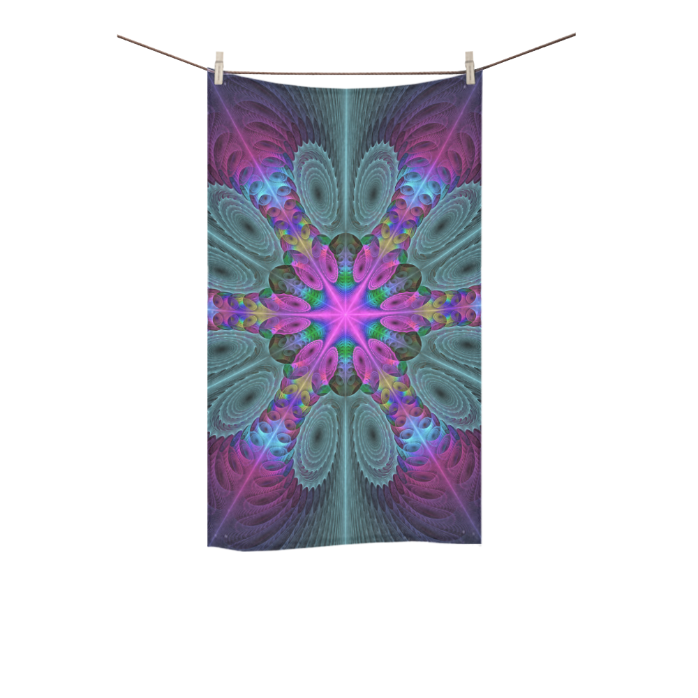 Mandala From Center Colorful Fractal Art With Pink Custom Towel 16"x28"