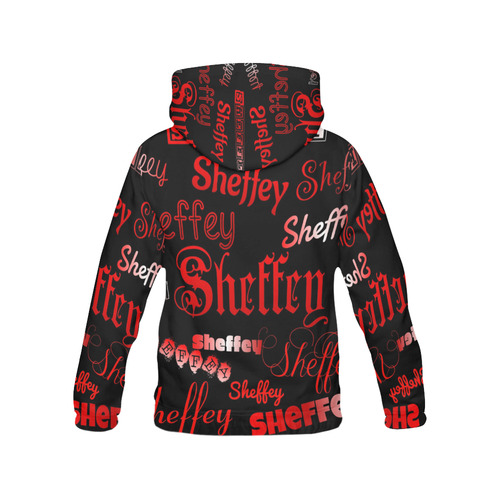 Sheffey Fonts - Red on Black All Over Print Hoodie for Women (USA Size) (Model H13)