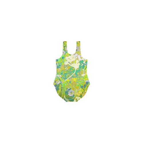 floral 1 in green and blue Vest One Piece Swimsuit (Model S04)