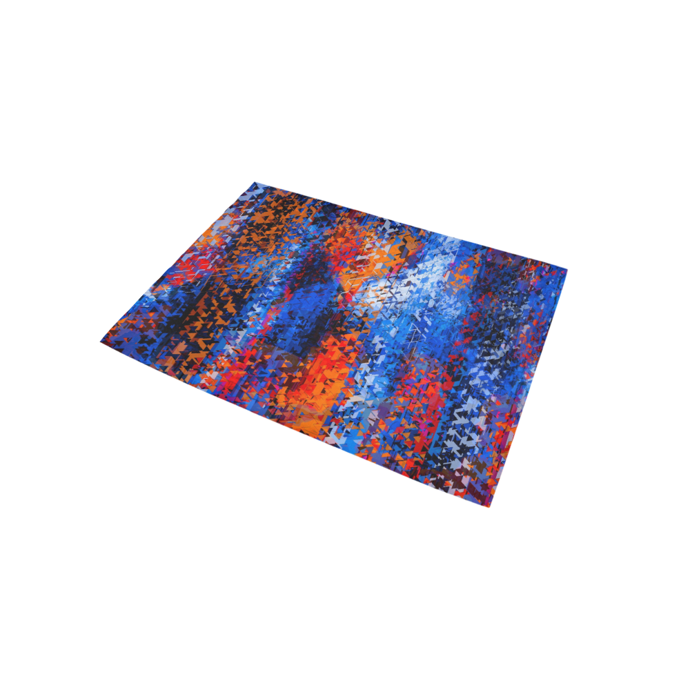 psychedelic geometric polygon shape pattern abstract in blue red orange Area Rug 5'x3'3''