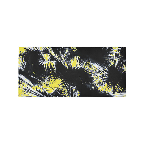 black and white palm leaves with yellow background Area Rug 7'x3'3''