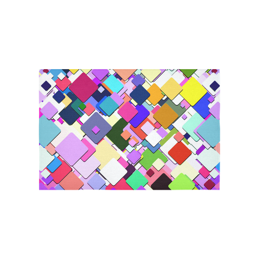 Colorful Squares Geometric Pattern Cotton Linen Wall Tapestry 60"x 40"