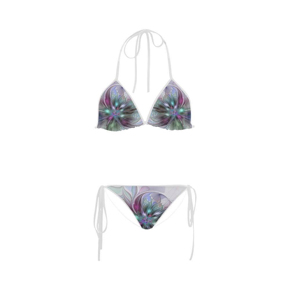 Colorful Fantasy Abstract Modern Fractal Flower Custom Bikini Swimsuit